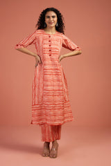 Co-ord Set Apricot Drift Long Panelled Kurta with Slit (Set of 2)