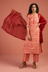 Co-ord Set Apricot Drift Long Panelled Kurta with Slit (Set of 2)