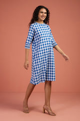 Checkmate Sky Smocked Sleeve Shift Dress