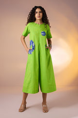 Citrus Cosmos Jumpsuit with Pockets & Sleeves