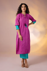 Long Kurta - Falsa Bloom with Smocked Sleeve & Tassels