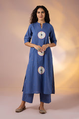 Coord Set Cosmic Indigo Long Panel Applique Kurta & Pants(set of 2)