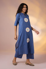 Coord Set Cosmic Indigo Long Panel Applique Kurta & Pants(set of 2)