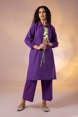 Co-ord Set Amethyst Hue Cotton Collar Kurta & Pants
