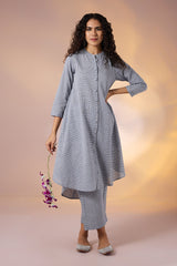 Co-ord Set Graphite Checks Cotton Asymmetrical Hemline Button Down Tunic