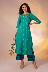 Co-ord Set Coastline Checks Long Kurta with Side Twist