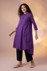 Iris Shadow Cotton Asymmetrical Hemline Button Down Tunic