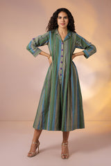 Forest Stripes Jumpsuit with Pockets & Collar