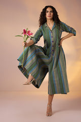Forest Stripes Jumpsuit with Pockets & Collar