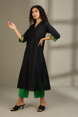 Midnight Ink & Forest Foil Front Zipper A-line Kurta