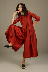 Lustrous Earth Jumpsuit with Pockets & Smocked Sleeve