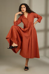 Burnished Earth Cotton Jumpsuit with Pockets & Collar