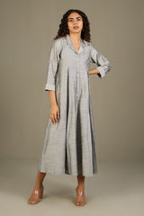 Gleaming Silver Silk Slub Jumpsuit with Pockets & Collar