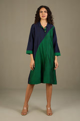 Midnight in the Forest Silk Slub Cross Shirt Dress