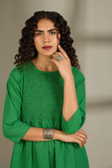 Co-ord Set Verdant Plumage Smocked Yoke Kurta & Pants