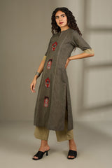 Co-ord Set Crimson Dune Mystic Doorway Long Panel Kurta and Pants (Set of 2)