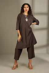 Coord Set Silk Slub Kalidar Kurta and Pants Bronzed Serenity