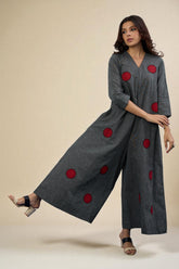 Ash & Flame Applique Jumpsuit with Pockets & Sleeves