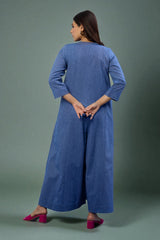 Celestial Denim Applique Jumpsuit with Pockets & Sleeves