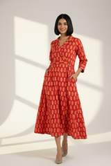 Fiery Sunlit Trails Long Trench Dress