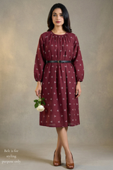 Cinnamon Motifs Cotton Midi Gather Dress