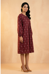 Cinnamon Motifs Cotton Midi Gather Dress
