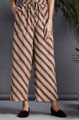 elasticated printed pants - red & biege stripes
