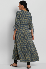 leher anarkali - indigo yellow & phool buttis