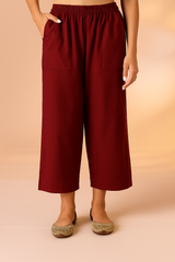 comfort fit narrow hem cotton pants - maroon linen cotton