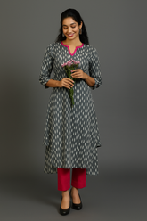 Ash Rose Sprinkle Ikat Long Kurta with Side Twist