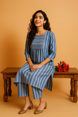 Co-ord Set Stormlight Stripes Smocked Yoke Kurta & Pants