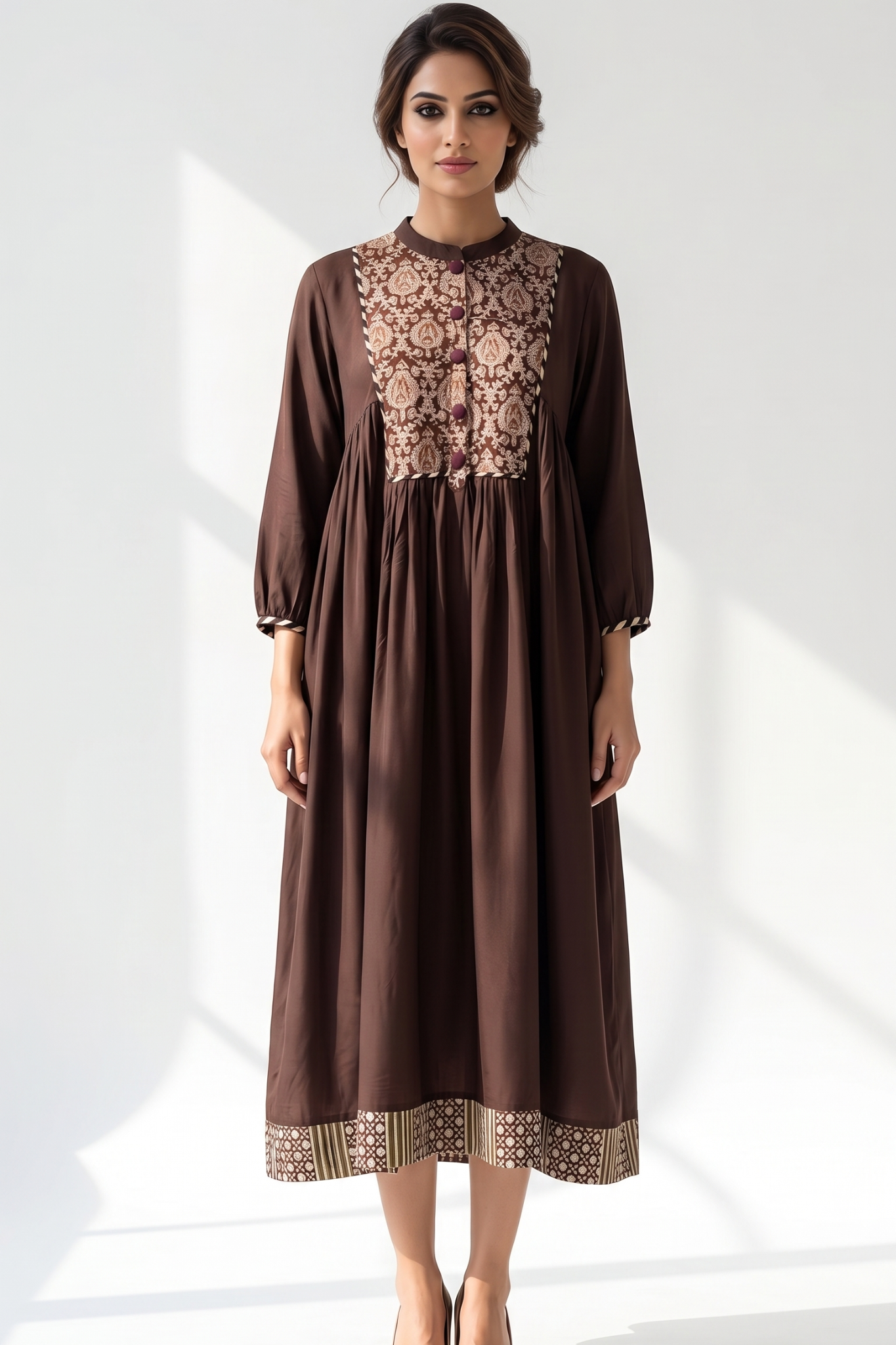 Espresso Ease Modal Gather Dress with Yoke