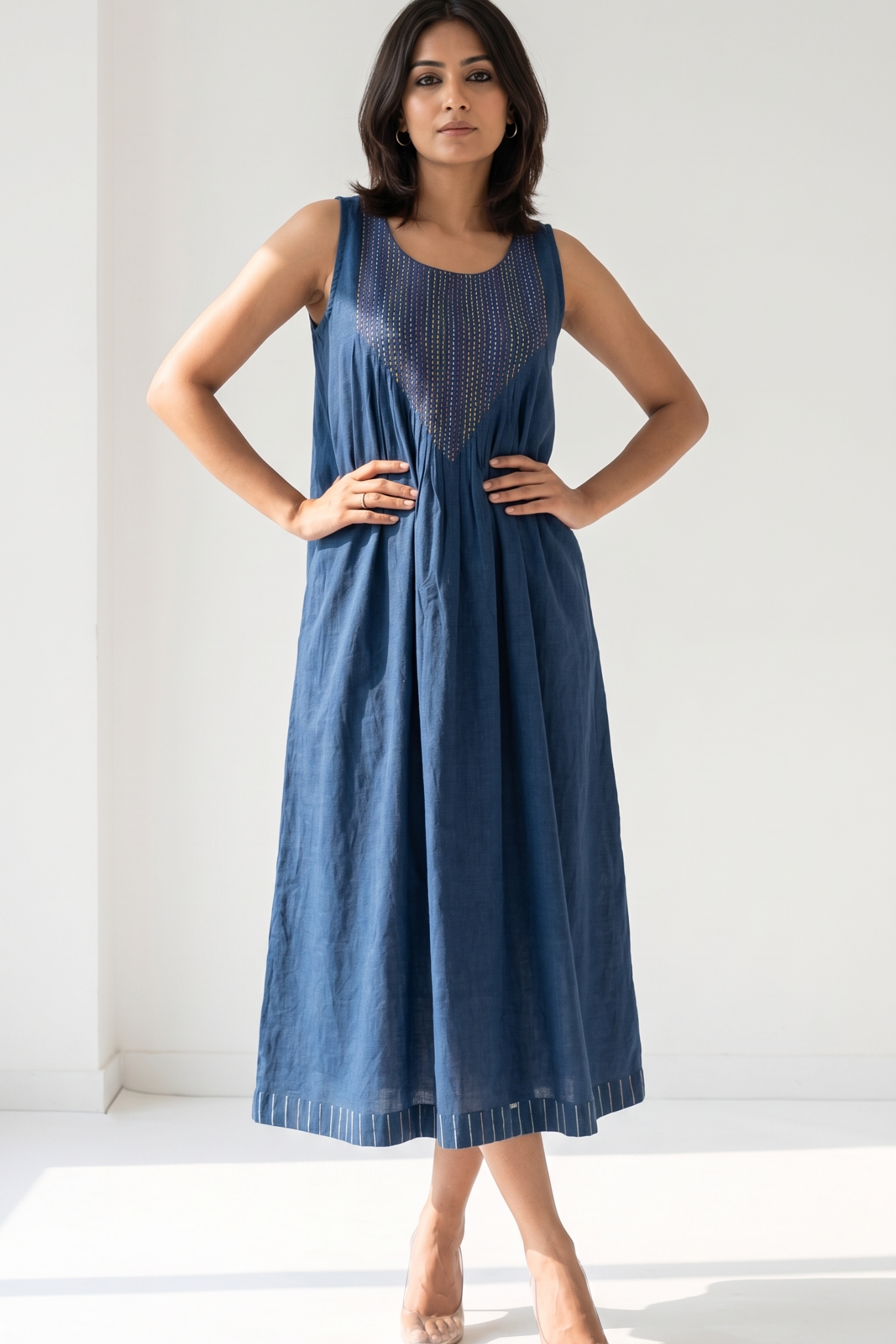 Denim Heritage Cotton Pintuck Sleeveless Dress
