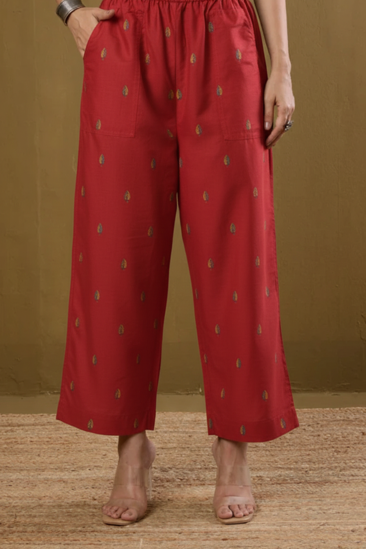 Comfort fit pants - Red Butti Cotton