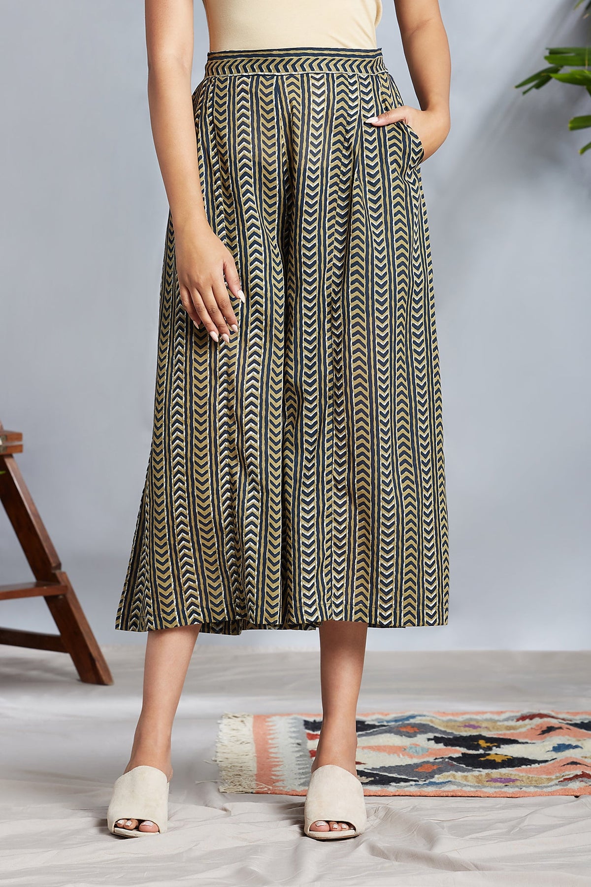 box pleated culotte - indigo olive culotte