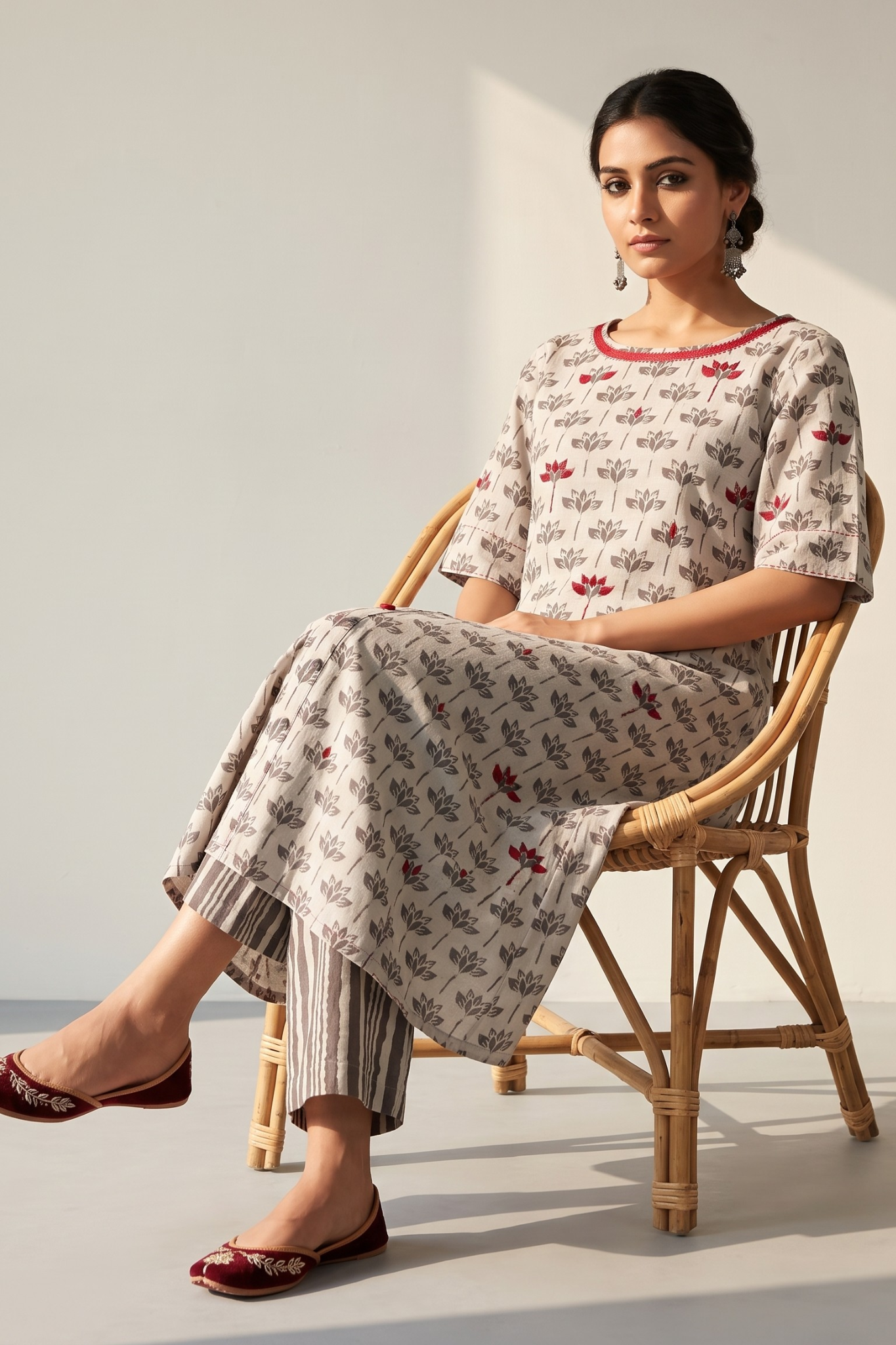 Kashish Grey Petal Bloom Side button Front Slit Kurta