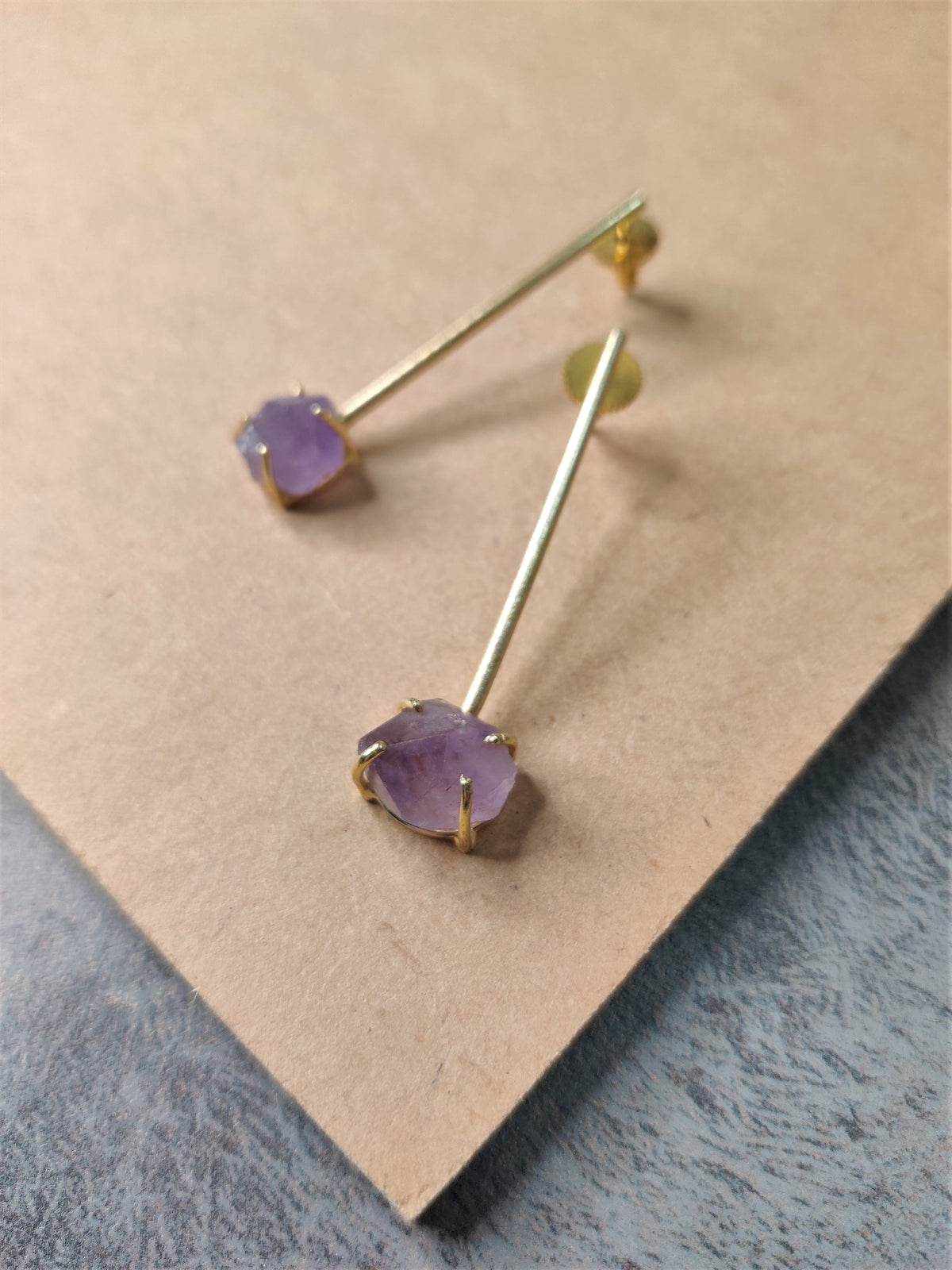 jewelry - berserk - Gold Plated Amethyst Stick Studs