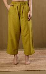 Comfort fit pants - Charteruse Yellow Silk Slub
