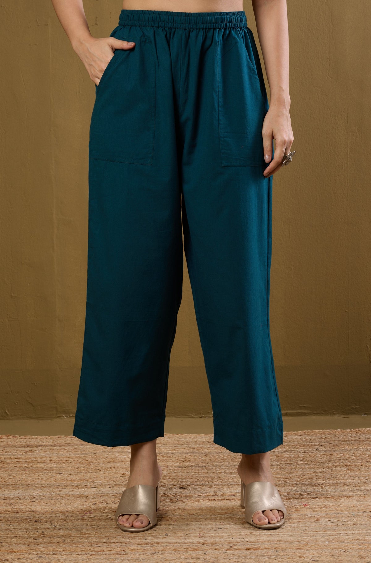 comfort fit cotton pants - dark green