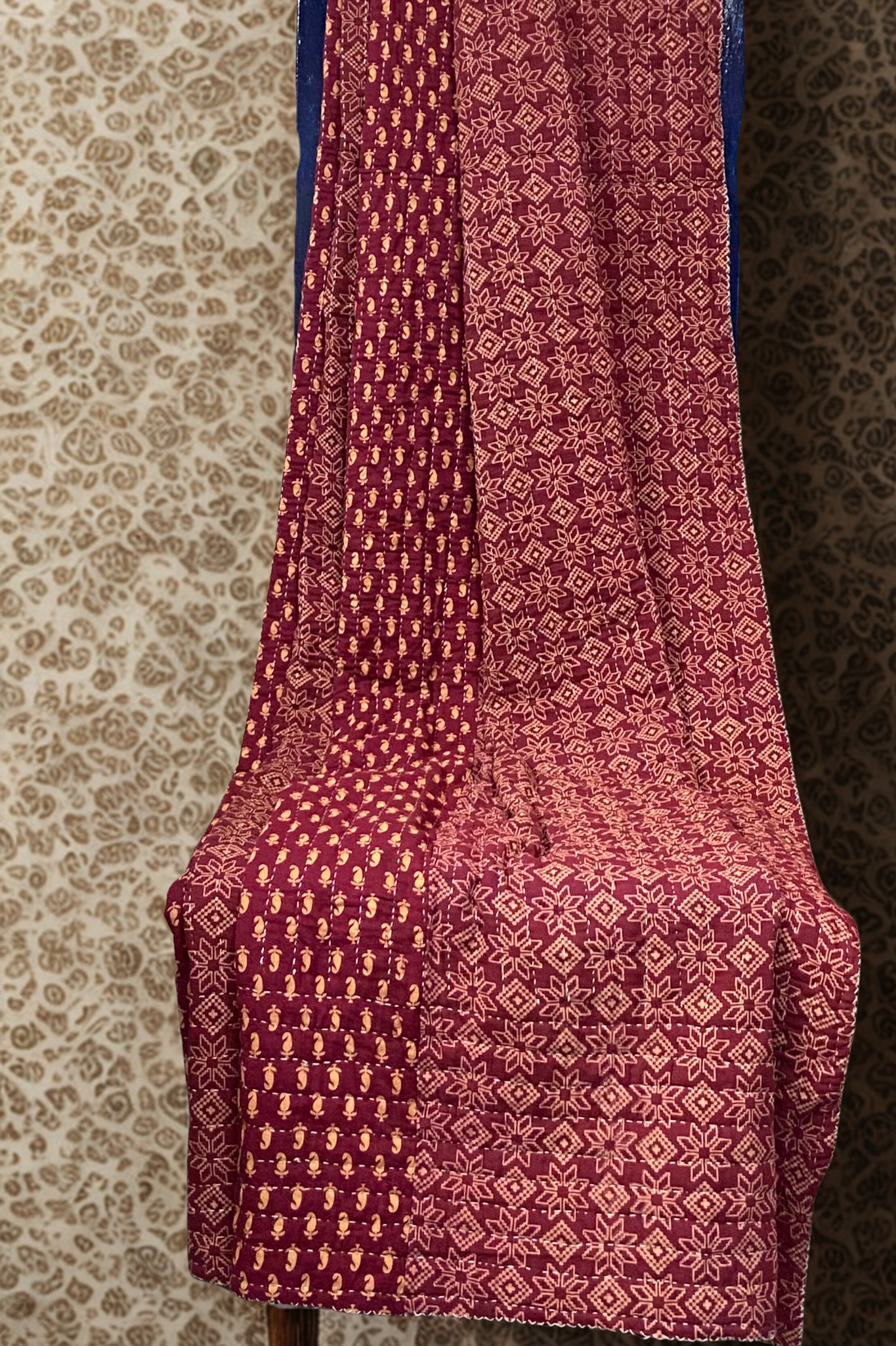 handcrafted reversible mashroo double quilt with filler - Royal Amethyst