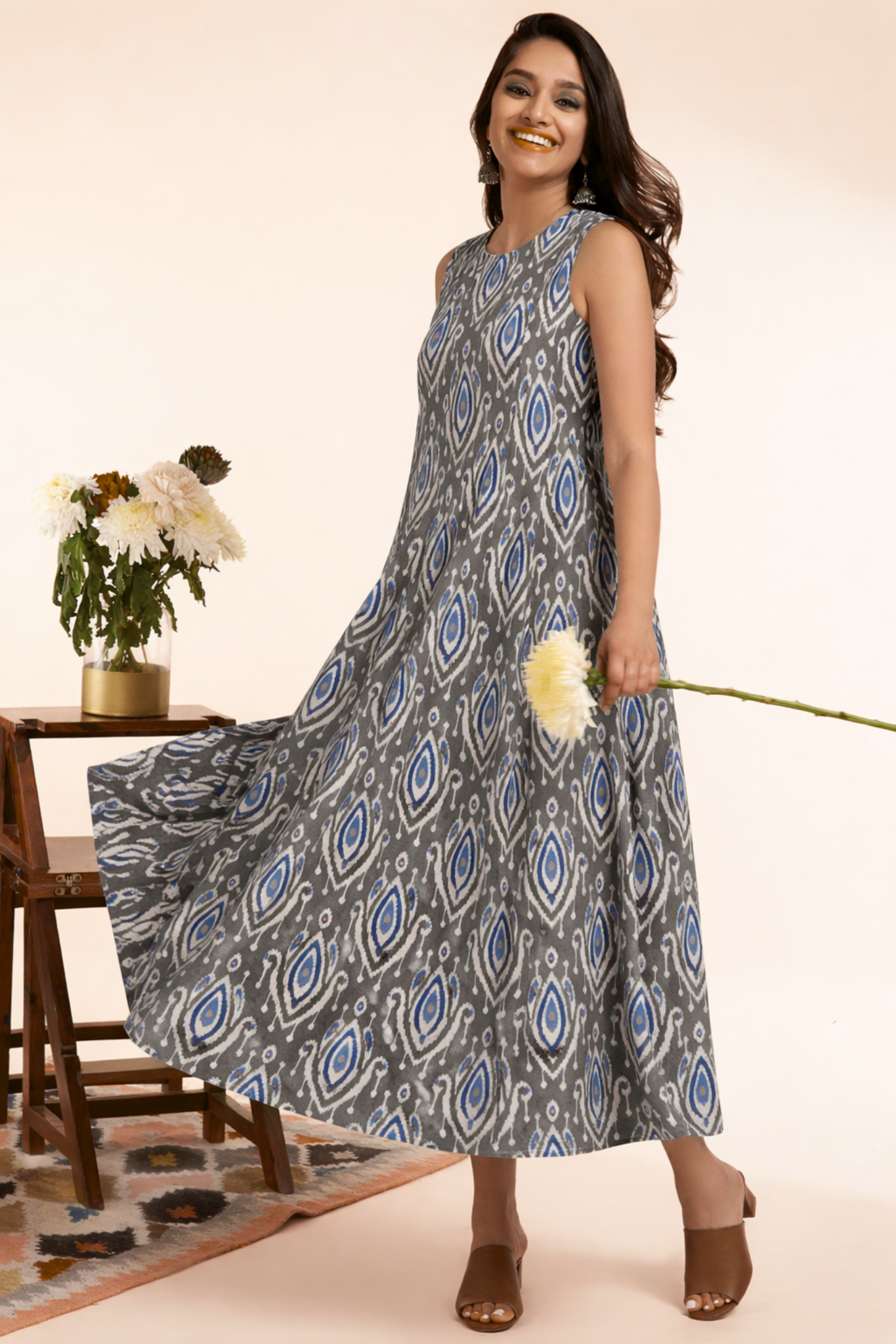 Grey Aqua Rhythm Long Sleeveless Dress