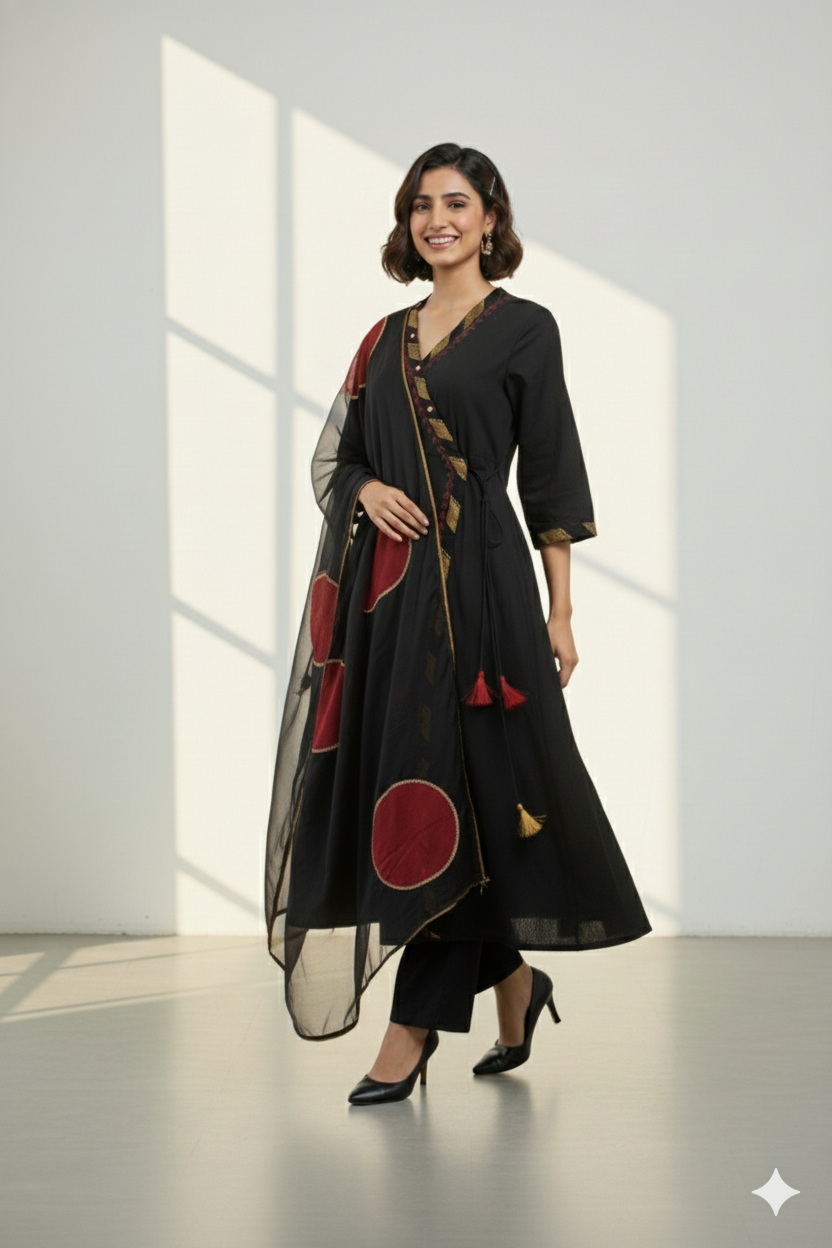 Golden Eclipse Tie-Up Cotton Angrakha Kurta