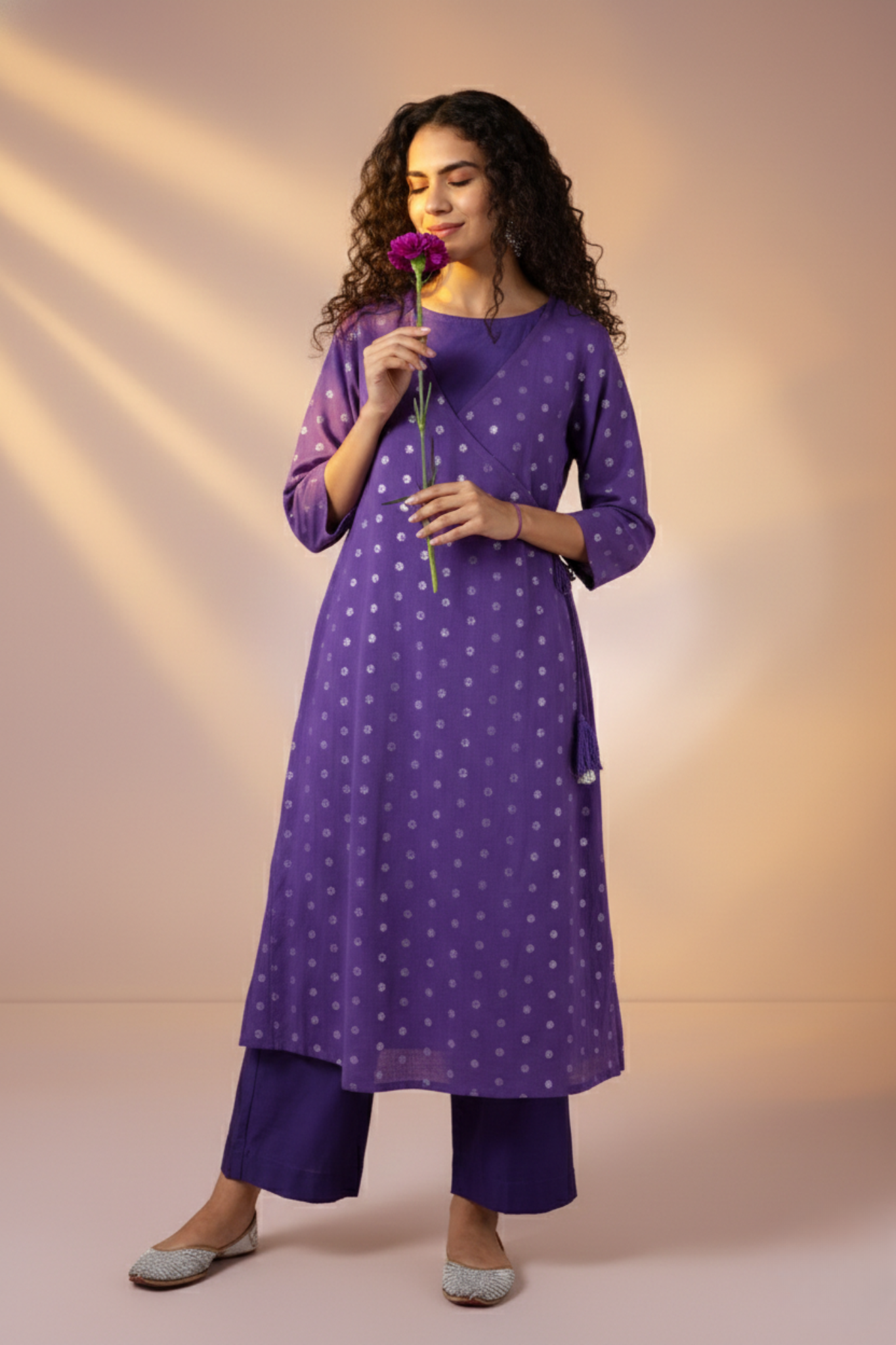 Co-ord Set Amethyst Hue Cotton Collar Kurta & Pants