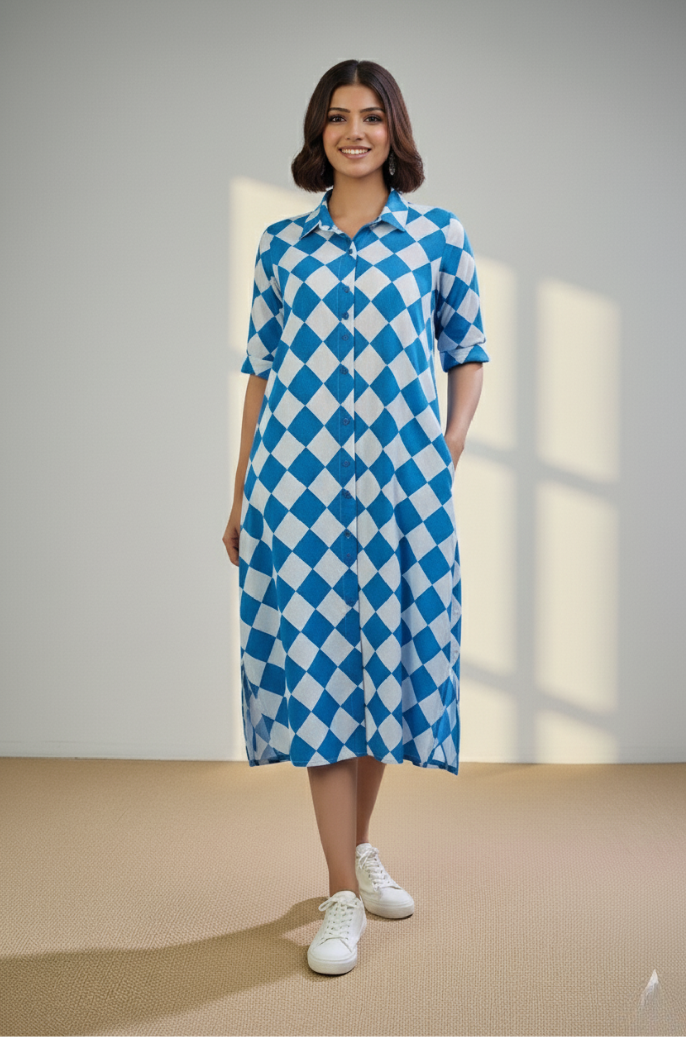 Arctic Diamond Cotton Long Shirt Dress