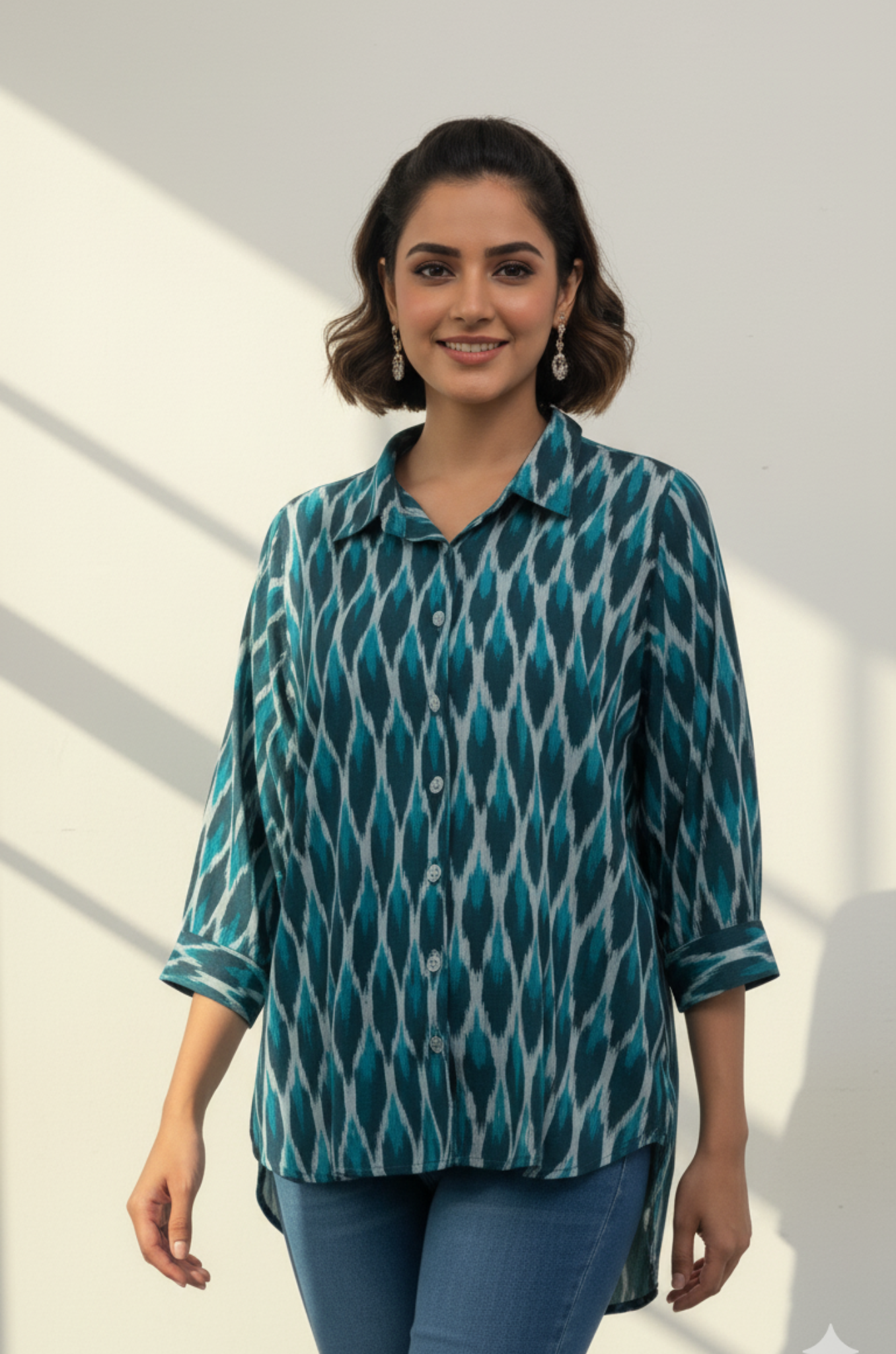 Emerald Hive Cotton Ikat Everyday Cotton Shirt
