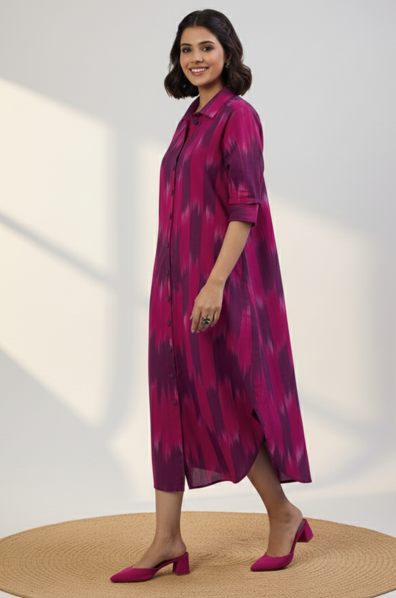Amethyst Rose Long Cotton Shirt Dress