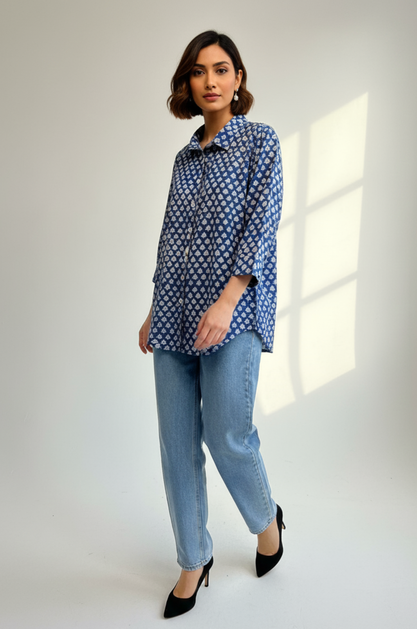 Blue Meadow Handblock Printed  Everyday Cotton Shirt