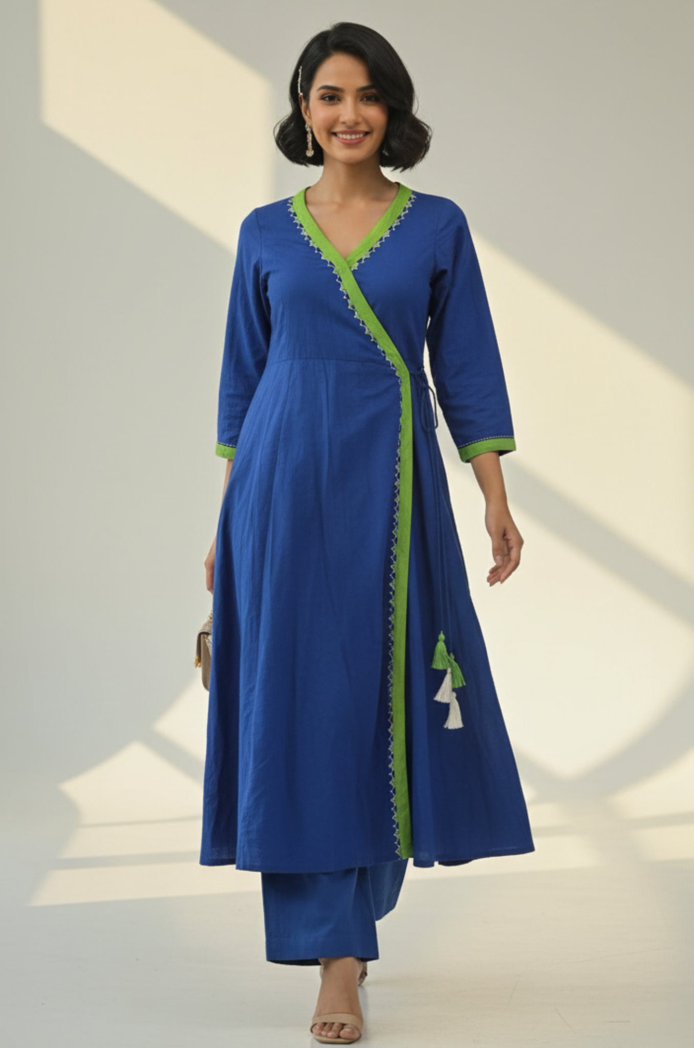 Lime Lagoon Tie-Up Cotton Angrakha Kurta