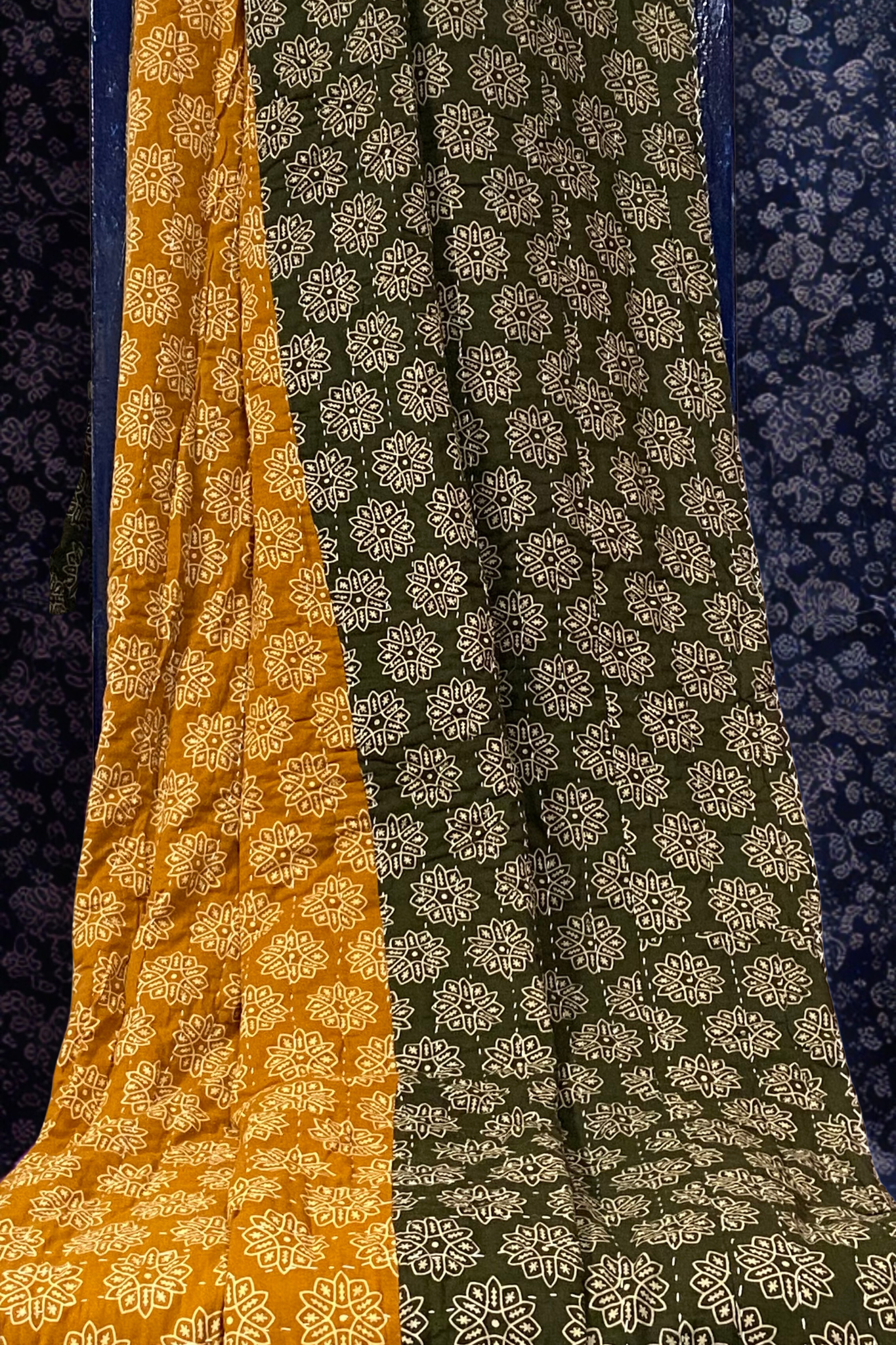 handcrafted reversible mashroo double quilt with filler - Golden Grove