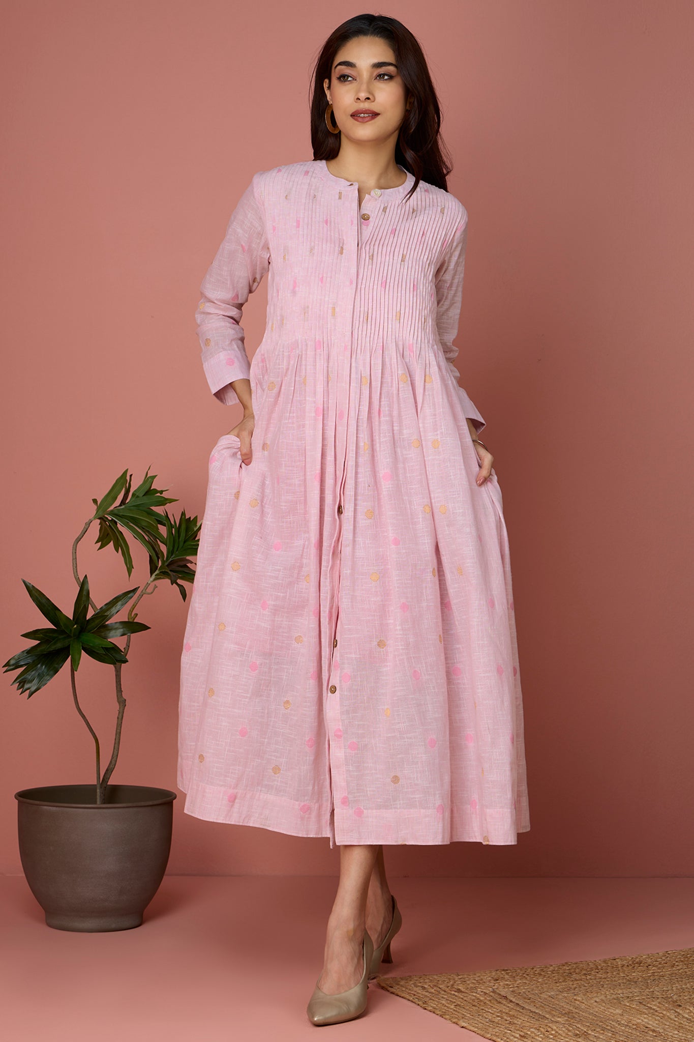 infinity pintuck dress - Rose Quartz & Gold Reverie